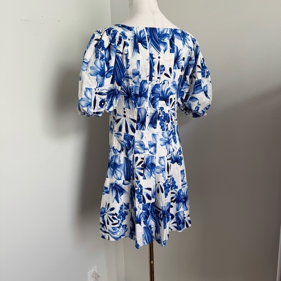 NWOT House of Harlow 1960 Blue Floral Puff Sleeve Off-Shoulder Mini Dress 2 - Picture 8 of 10
